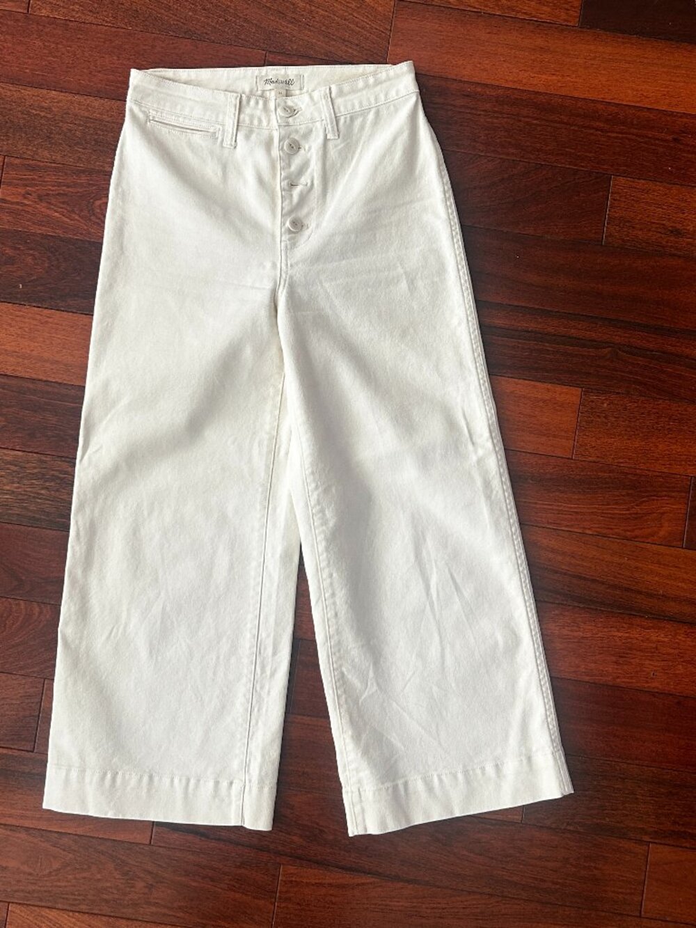 Madewell Vintage Atomizer Wide Leg Cropped Pants Ivory Button Fly Size 26